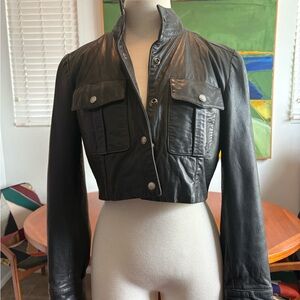Vintage Henri Bendel Black Leather Cropped Jacket